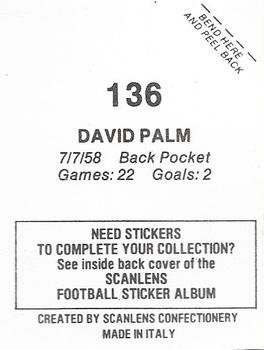 1984 Scanlens VFL Stickers #136 David Palm Back